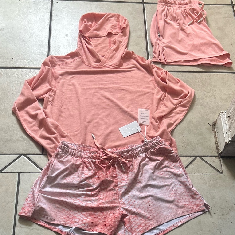 peach REEL SKIPPER water UPF fishing Shorts w/  Matching  hoddie (med) Set